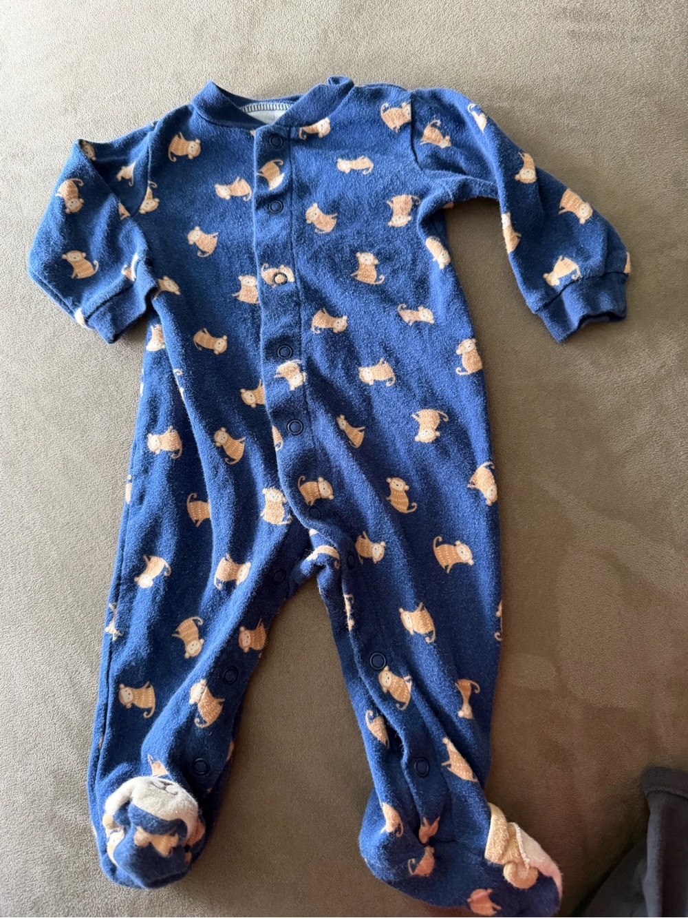 Child of mine Blue Baby One-Piece Footed Pajamas with monkey Print